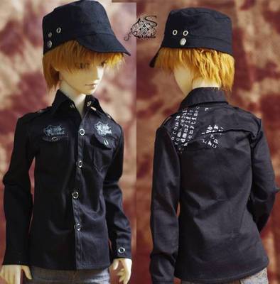 taobao agent M3 Studio Bjd baby clothes 4 points 3 points, spring and autumn black long -sleeved printed Punk shirt spot