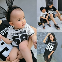 Chen Chen gia đình cha mẹ và con mùa hè ăn mặc gia đình nhà bốn gia đình mặc cha mẹ và con t-shirt mẹ váy ren top quần áo gia đình giá rẻ