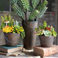 [Tengdao] đất nước retro giả cũ rỉ sét di động thùng xi măng thịt thịt bình hoa trang trí nhà - Vase / Bồn hoa & Kệ các loại bình cắm hoa