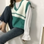 Cao đẳng gió mùa thu vest mới vest nữ Harajuku áo len retro V-Cổ lỏng ngắn len áo len áo len cổ lọ nữ form rộng