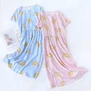 Áo ngủ cotton nam nữ bộ đồ ngủ mùa hè mỏng phần tay ngắn lụa tơ tằm phục vụ nhà dài phần XL mẹ - Đêm đầm