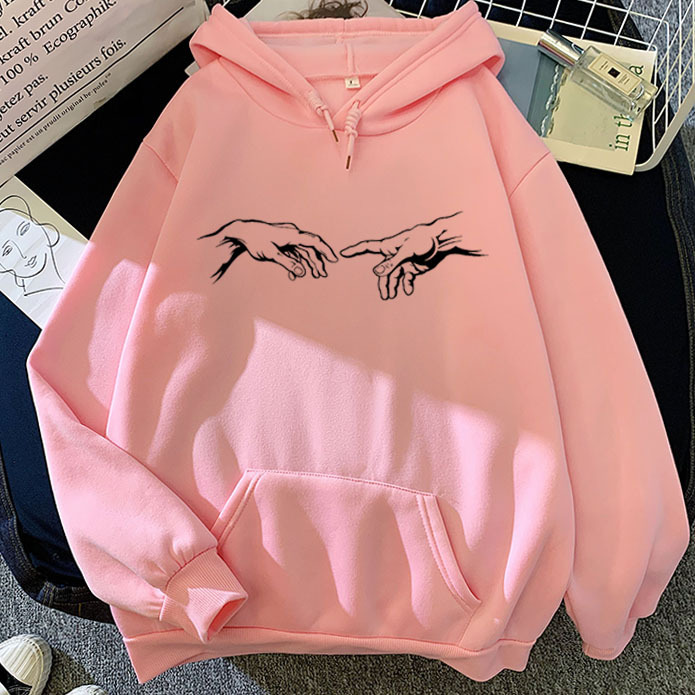 Pinkparagraph pinkycolor  Sweatshirt Sketch Adam Hand of printing pattern Versatile personality Hooded Sweater Two rise beat