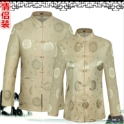 Trung niên và già Tang phù hợp với nam và nữ phù hợp với mùa hè dài tay đôi Trung Quốc đầm nam mỏng phần jacquard cha