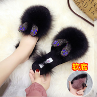 Giày lông cáo lông cáo nữ thực sự mặc phẳng đáy hè 2018 mới Hàn Quốc xã hội sang trọng màu đỏ Baotou kéo giày vascara