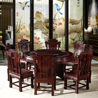 Bàn ăn gỗ gụ tròn Indonesia Bàn gỗ hồng mộc đen Bàn tròn Trung Quốc Bàn tròn với bàn xoay gỗ và bàn ghế gỗ kết hợp - Bộ đồ nội thất đồ gỗ thông minh