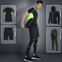 Lu Yifan quần áo thể dục nam thể thao phù hợp với mùa hè phòng tập thể dục nhanh khô chạy bộ tay áo ngắn tập thể dục - Quần áo tập thể hình quần 2 lớp tập gym