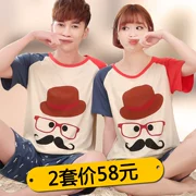 2 bộ giá couple đồ ngủ phụ nữ mùa hè cotton ngắn tay Hàn Quốc phiên bản của dễ thương phần mỏng nam lỏng của nhà dịch vụ phù hợp với mùa hè