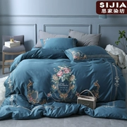 Phong cách châu Âu và Mỹ sang trọng ánh sáng Mỹ thêu bông bốn mảnh cotton thêu màu xanh chăn bao gồm 1,8m2 mét giường - Bộ đồ giường bốn mảnh