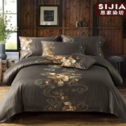 60 giường Cotton Satin dài chủ yếu Cotton thêu Bốn mảnh Cotton thêu màu rắn Bộ đồ giường phủ - Bộ đồ giường bốn mảnh