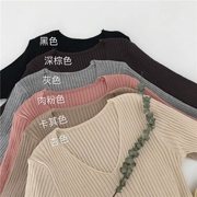 Áo len nữ tay dài mùa thu 2018 phiên bản Hàn Quốc mới của áo len co giãn bó sát là áo sơ mi mỏng họa tiết hoang dã
