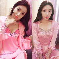 Đồ ngủ sexy lụa nữ mùa hè nightdress nhà dịch vụ phụ nữ hai hoặc ba bộ mỏng chiffon dài tay sling áo choàng bộ ngủ