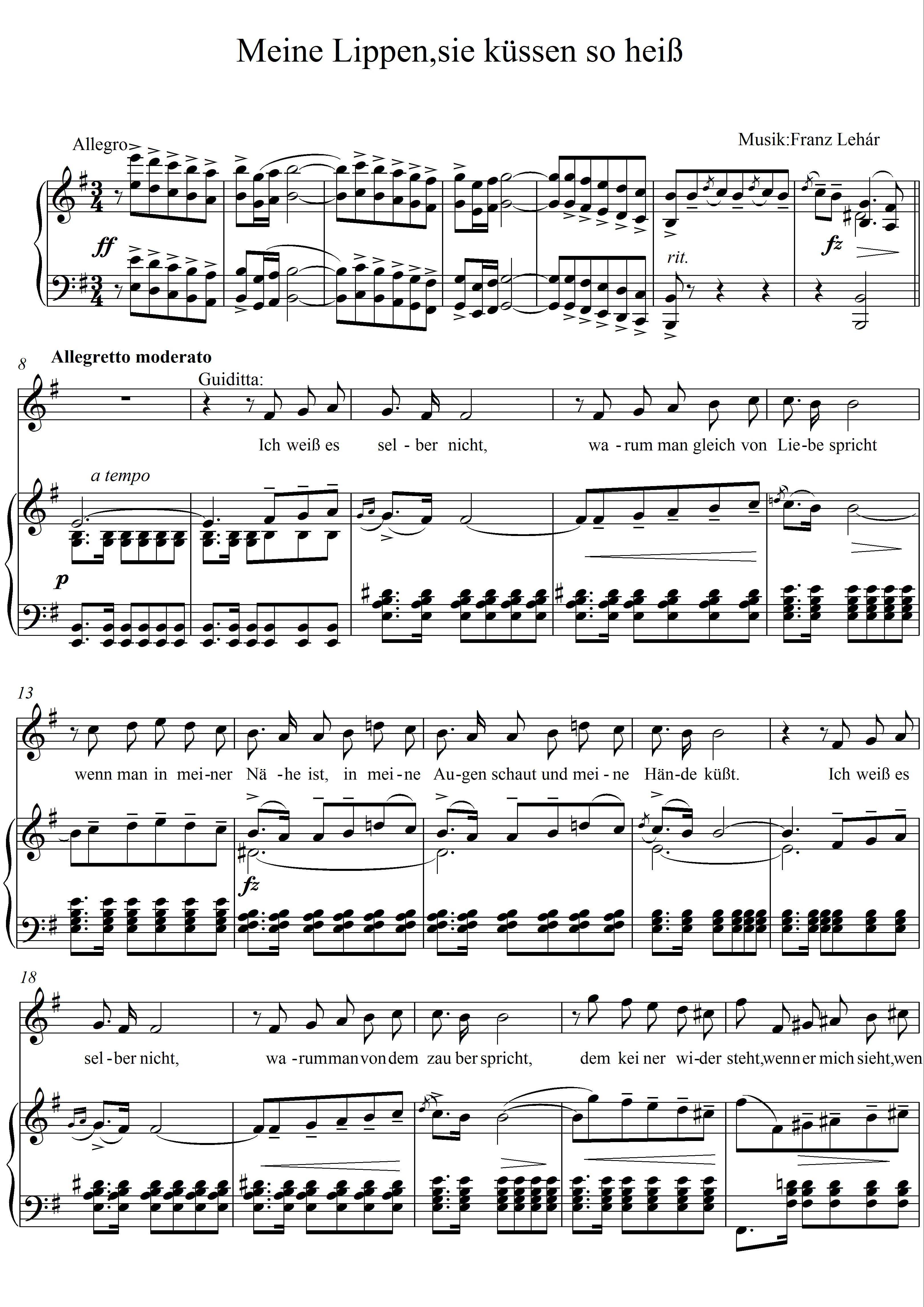 我的双唇那火热的吻原调g6页高清五线正谱