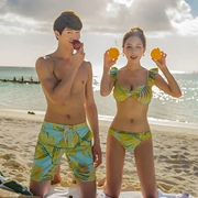 Cặp đôi mới Hàn Quốc phù hợp với màu áo lệch vai bikini áo tắm nữ kích thước ngực tụ tập áo tắm mùa xuân nóng - Vài đồ bơi