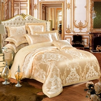 Châu Âu lụa satin giường jacquard bông denim giường bông vải quilt 1,5 1,8 2.0m mét - Bộ đồ giường bốn mảnh chăn ga gối đệm màu hồng