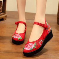 Слипоны, комфортная этническая обувь на платформе, красное высокое ханьфу, этнический стиль