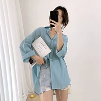 Цветная длинная сексуальная рубашка, одежда для защиты от солнца, куртка, в корейском стиле, средней длины