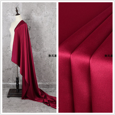 taobao agent Bluster red double -sided glossy acetic acid satin fabric on both sides of heavy sides of smooth imitation silk skirt jacket fabric