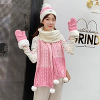 Зимний милый шарф, перчатки, шапка, комплект, осенняя демисезонная подарочная коробка, 3 предмета, в корейском стиле, 2019