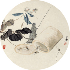 Картина 微喷打印画心 王雪涛 秋趣之豆荚蟋蟀30x30cm