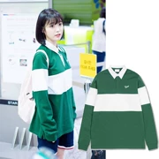 Li Zhien IU Sân Bay với cùng một đoạn POLO cổ áo dài tay áo khâu mùa thu áo len sinh viên Hàn Quốc retro màu xanh đậm cao đẳng gió