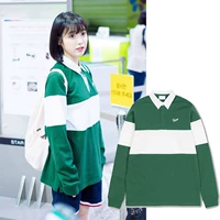 Li Zhien IU Sân Bay với cùng một đoạn POLO cổ áo dài tay áo khâu mùa thu áo len sinh viên Hàn Quốc retro màu xanh đậm cao đẳng gió thời trang nữ cao cấp