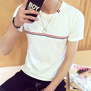 Mùa hè nam thanh niên áo thun ngắn tay màu trắng Slim phiên bản Hàn Quốc của quần áo cotton cổ tròn nửa tay nam xu hướng hè