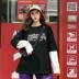 Mùa thu mới phiên bản Hàn Quốc của bộ đồ giả hai mảnh lỏng lẻo khâu tay dài in chữ kiểu áo phông nữ áo phông trơn Áo phông