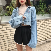 Mùa hè mới của phụ nữ tay áo bat khóa lỏng học sinh mỏng mảnh hoang dã đoạn ngắn tay áo len denim