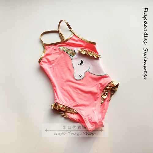 Выйдите из Meijan Flayd ** DLES3-6-летняя девочка с купальными апельсиновыми лапшами, трехмерной ткани, вышитой единорог