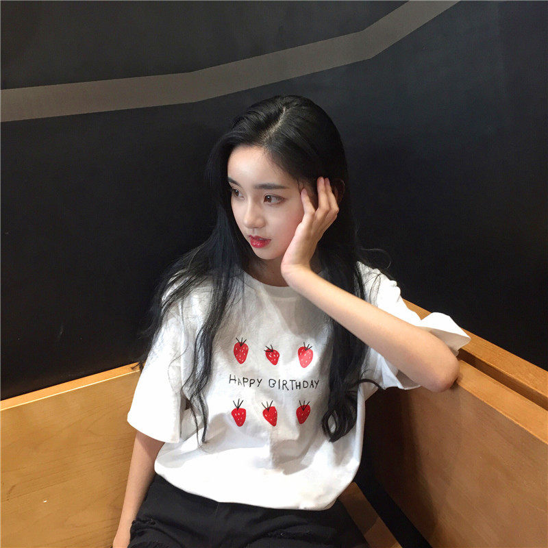 <b><p>income Prtg T-shi cute Strawberry le Loose</p></b><b><p>輸入 印刷 Tシャツ かわいい イチゴ メール 緩い 半袖</p></b><br /><br /><p align='center'>