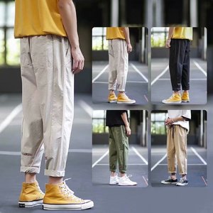 Mùa xuân và mùa thu mẫu quần dài 9 điểm quần nam phong cách Hồng Kông thả lỏng hoang dã thương hiệu quần ống rộng thông thường Quần yếm xu hướng Hàn Quốc - Quần làm việc