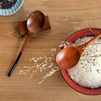 Nhật Bản dài tay cầm thìa gỗ hộ gia đình bộ đồ ăn dài muỗng gỗ thìa gạo Sáng tạo đầu tròn thìa thìa gỗ - Đồ ăn tối đĩa sứ trắng