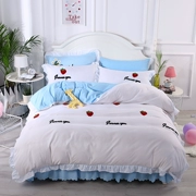 Bộ đồ giường ngủ bốn mảnh lưới màu đỏ in cotton cotton trải giường công chúa phong cách đơn giản chăn ren 4 - Váy Petti