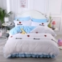 Bộ đồ giường ngủ bốn mảnh lưới màu đỏ in cotton cotton trải giường công chúa phong cách đơn giản chăn ren 4 - Váy Petti váy giường đẹp	