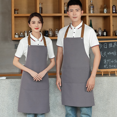 黑色帆布防水围裙简约定制logo印字餐饮奶茶店服务员工作围腰男女