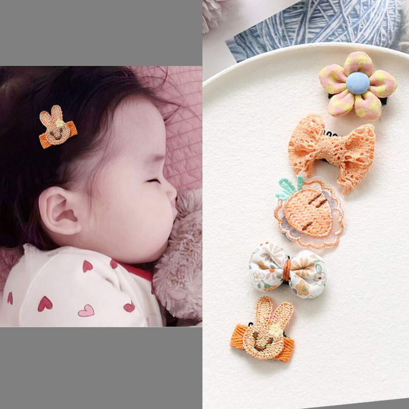 16 ﹥ Orange Embroidered Radish ﹥ Sweat Hair Clipbaby Hairpin trumpet Hair clip lovely Little bow Mini baby Hairpin No hair injury Headwear princess Fetal hair