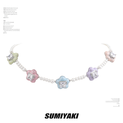 taobao agent Sumiyaki dopamine colored little flower necklace bead light cloud color drip glaze technology sweet cool personality clavicle chain