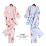 Của phụ nữ cotton đồ ngủ mùa hè mùa xuân và mùa thu mỏng gạc đôi ngắn tay Nhật Bản kimono dịch vụ nhà mồ hôi hấp quần áo áo choàng tắm