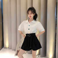 2019新款泫雅风小花扣子棉麻衬衣短裤套装两件套女夏(送腰带)券后108元包邮