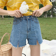 Mùa hè mới của Hàn Quốc phiên bản của hoang dã cao eo là mỏng và dày cạnh chia rộng quần chân sinh viên denim lỏng quần short của phụ nữ nóng quần quần áo nữ