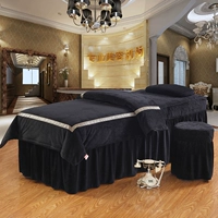 Vẻ đẹp trải giường bốn bộ tùy chỉnh-thực hiện Châu Âu-phong cách rắn màu sắc đẹp salon SPA giường massage bìa tùy chỉnh đặc biệt đen khăn trải giường spa giá rẻ