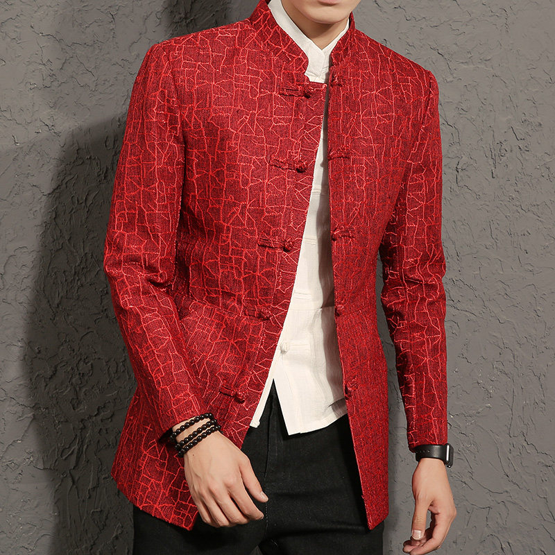 秋季立领中国风唐装中长款风衣男xf16-p125