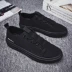 Mùa hè thoáng khí Giày đen Hàn Quốc cho nam tất cả màu đen Giày vải thông thường Giày nam màu đen thuần công sở - Plimsolls Plimsolls