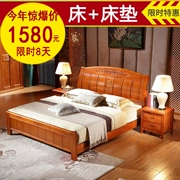 Giá rẻ giường gỗ hiện đại giường gỗ nhỏ gọn giường đôi 1,8 mét phong cách phòng ngủ hộp lưu trữ Factory Outlet - Giường