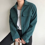 Dongdaemun Quần áo nam Hàn Quốc mua khí chất rắn màu phiên bản lưới lỏng lẻo lấy áo khoác vòng trang trí dây kéo - Áo khoác