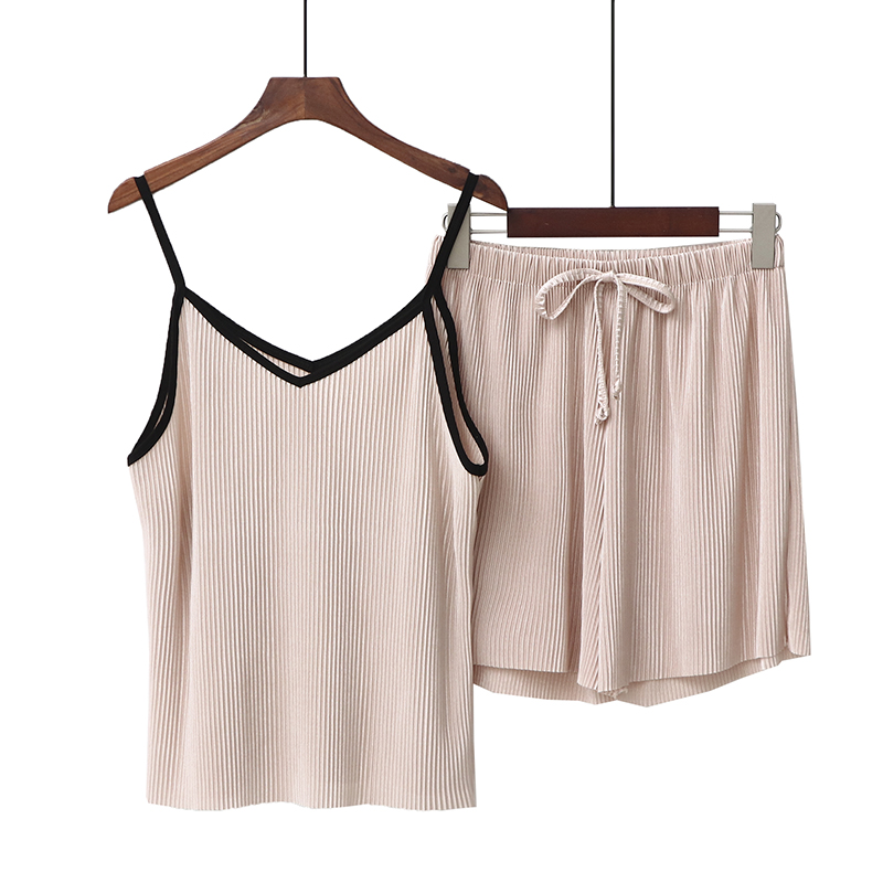 Skin Colour2020 Spring and summer Ice silk camisole Vest pants leisure wear suit ma'am Self cultivation Show thin pajamas Two piece set tide