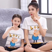 Cha mẹ và con đồ ngủ phụ nữ mùa hè bông ngắn- tay hai mảnh phù hợp với mẹ và con gái mẹ mùa hè Hàn Quốc phiên bản của lỏng có thể được đeo dễ thương