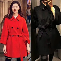 Ngôi sao với cùng một chiếc áo khoác cashmere hai mặt áo len nữ mùa thu và mùa đông mới 2019 - Áo len lót đôi áo khoác dài nữ