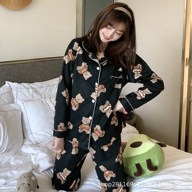 Teddy Bear [Black]pyjamasladiesNightwearWomenPajamassetPijamasSolid