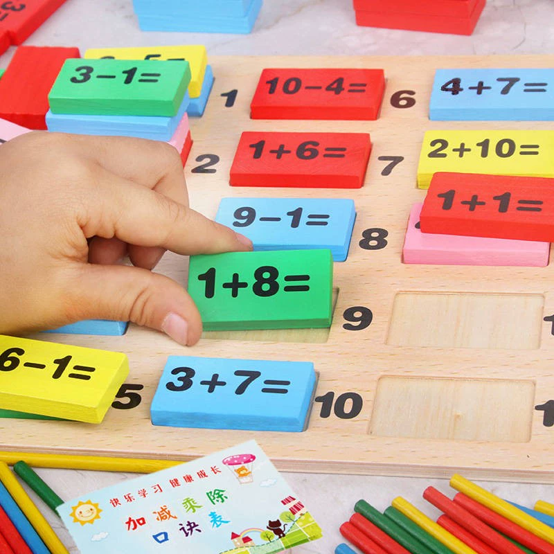Toán học bổ sung và phép trừ dạy học mẫu giáo số học thanh số hoạt động câu đố domino khối xây dựng đồ chơi - Khối xây dựng